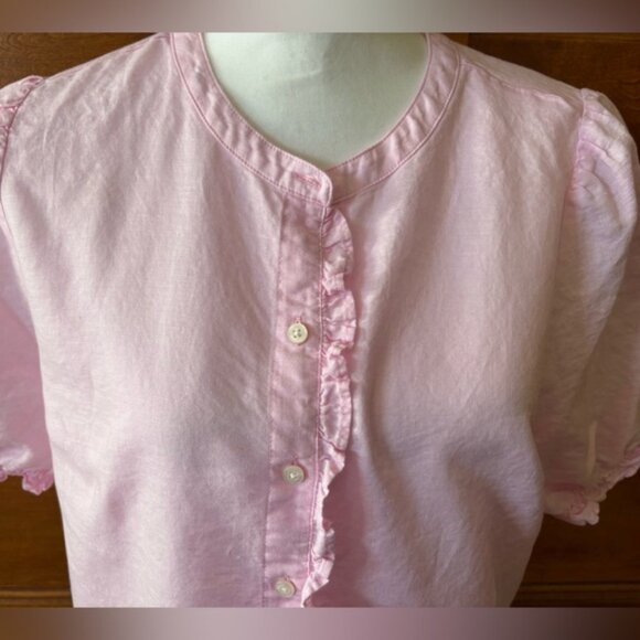 J. Crew Pink Ruffle Button-Up Blouse - Picture 2 of 7